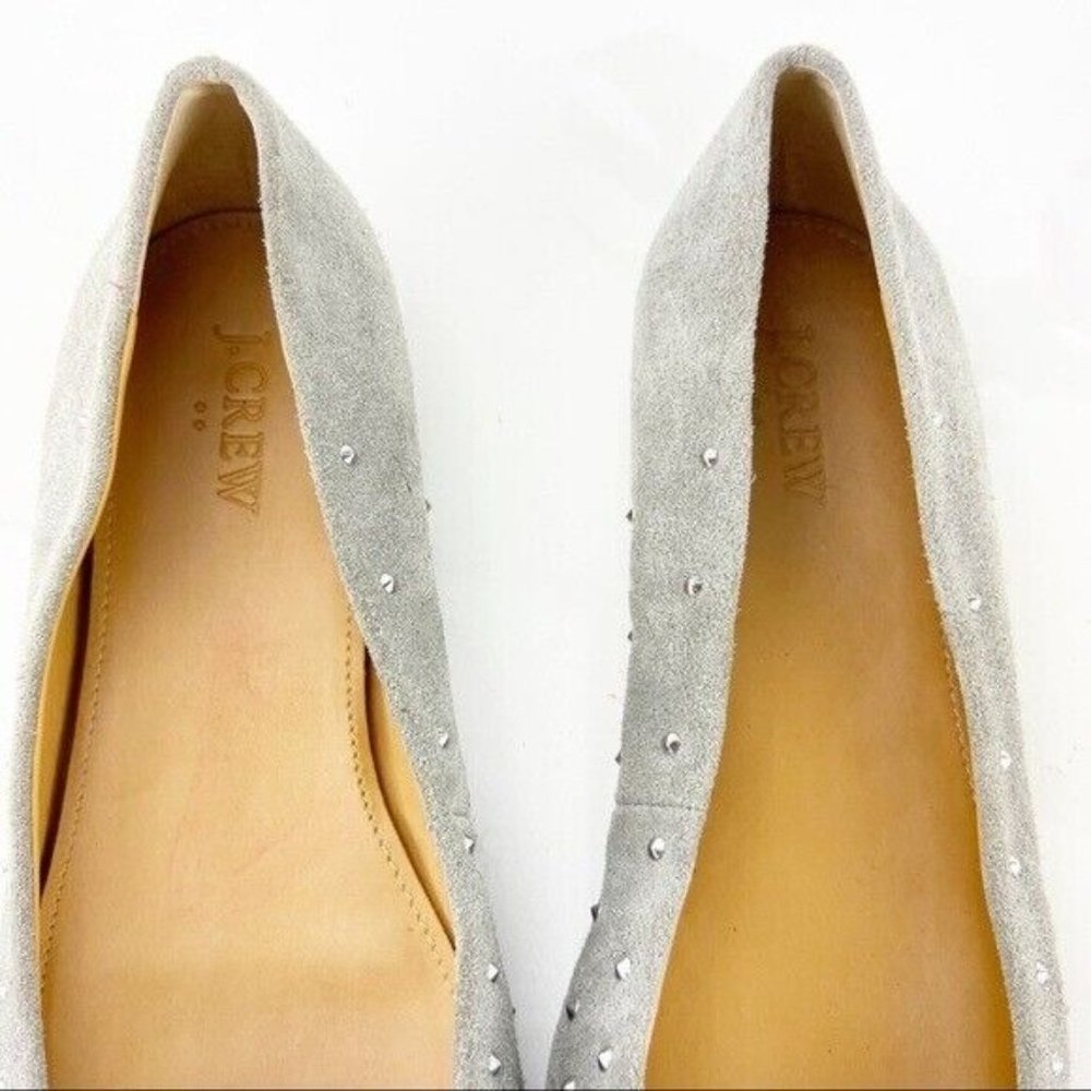 J Crew Women's Ballet Flat Size 8.5 Pointed Suede Light Gray Silver Beads Comfy - Picture 12 of 12